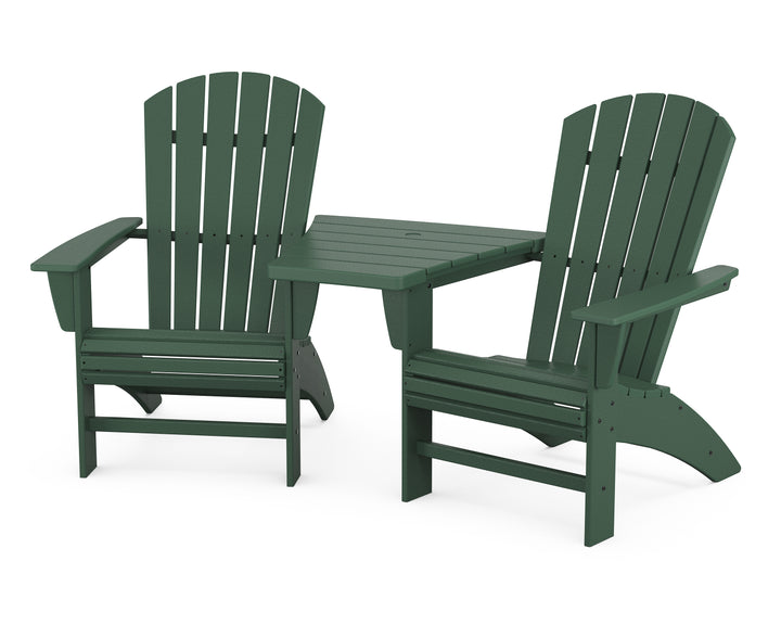POLYWOOD® Nautical 3-Piece Curveback Adirondack Set with Angled Connecting Table