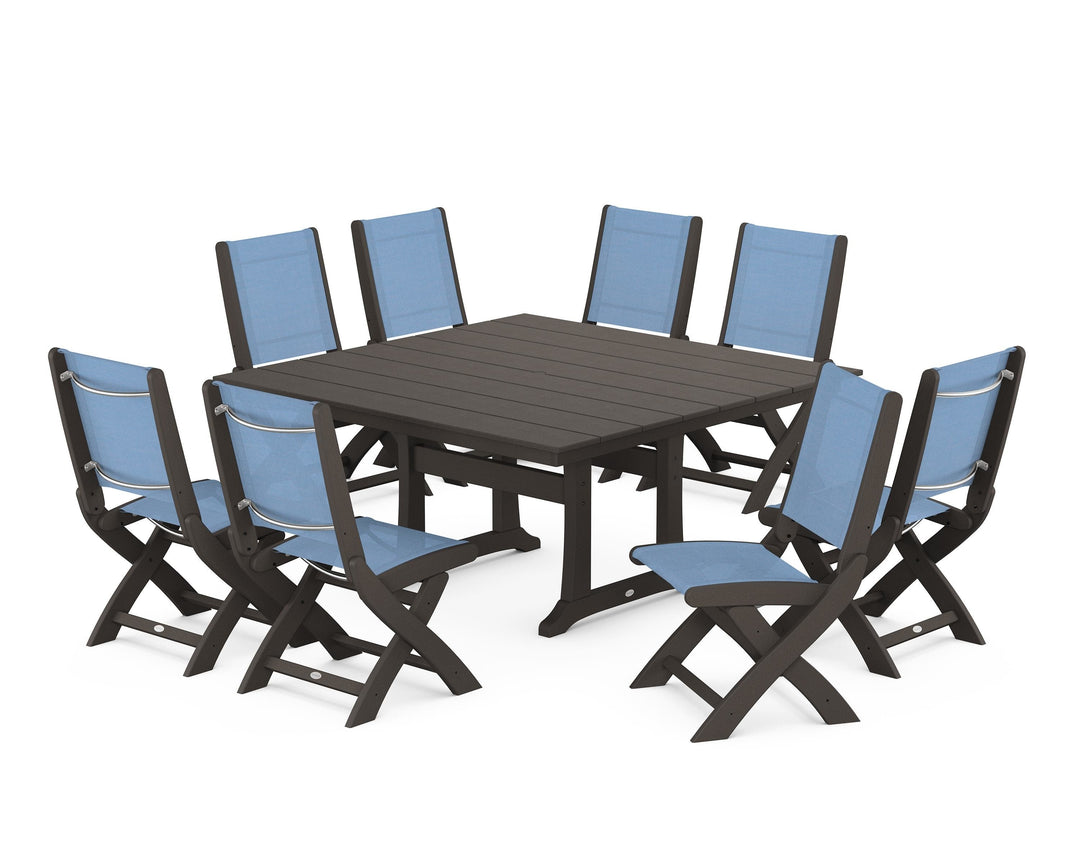 POLYWOOD® Coastal Folding Side Chair 9-Piece Farmhouse Dining Set
