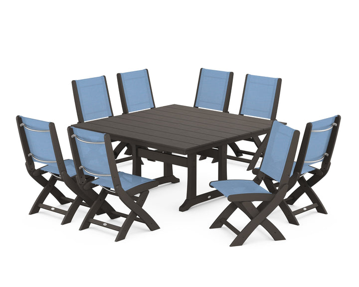 POLYWOOD® Coastal Folding Side Chair 9-Piece Farmhouse Dining Set