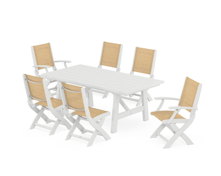 POLYWOOD® Coastal Folding Chair 7-Piece Rustic Farmhouse Dining Set