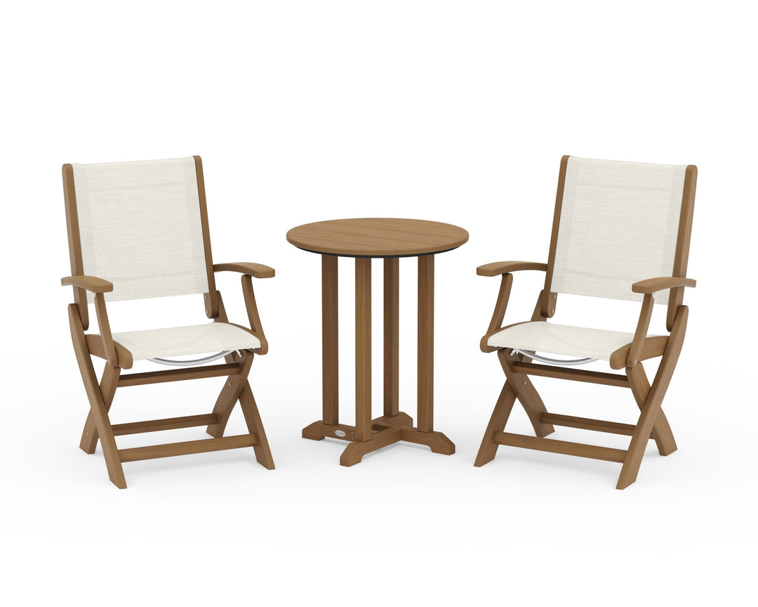 POLYWOOD® Coastal Folding 3-Piece Round Bistro Dining Set