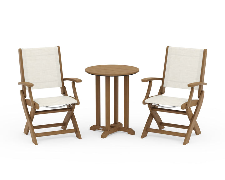 POLYWOOD® Coastal Folding 3-Piece Round Bistro Dining Set