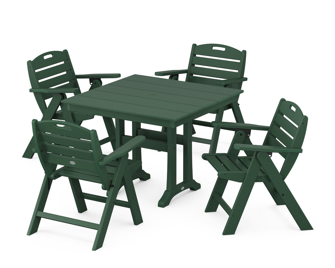 POLYWOOD® Nautical Folding Lowback Chair 5-Piece Farmhouse Dining Set With Trestle Legs