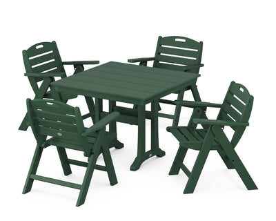 Nautical Folding Lowback Chair 5-Piece Farmhouse Dining Set With Trestle Legs