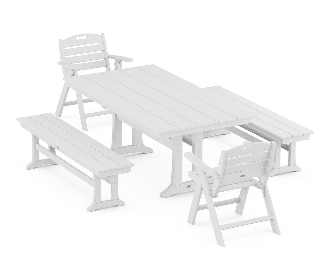 POLYWOOD® Nautical Folding Lowback Chair 5-Piece Farmhouse Dining Set With Trestle Legs
