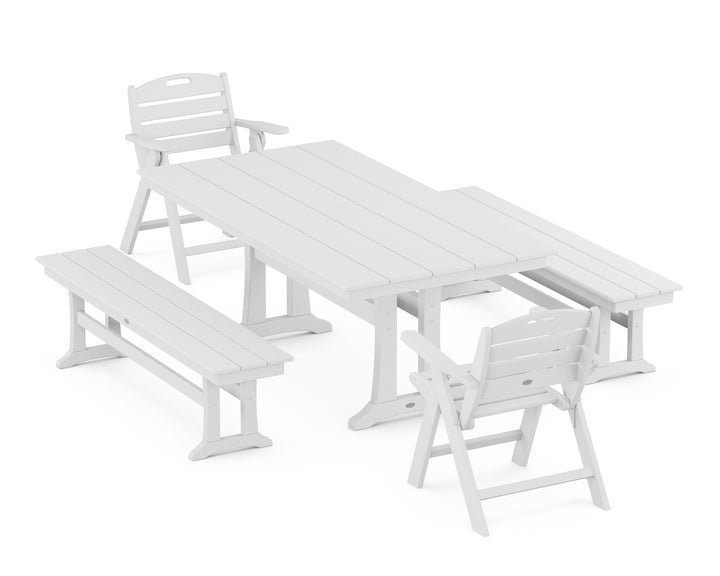 POLYWOOD® Nautical Folding Lowback Chair 5-Piece Farmhouse Dining Set With Trestle Legs