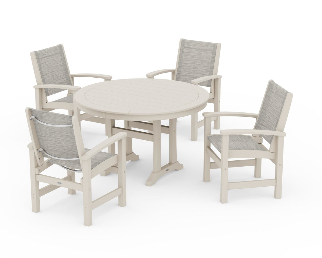 POLYWOOD® Coastal 5-Piece Round Dining Set with Trestle Legs