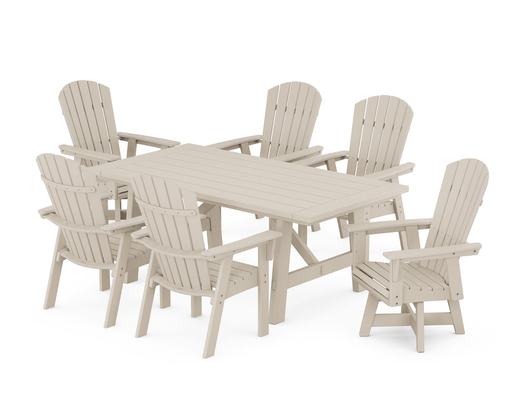 POLYWOOD® Nautical Curveback Adirondack Swivel Chair 7-Piece Rustic Farmhouse Dining Set