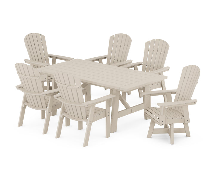 POLYWOOD® Nautical Curveback Adirondack Swivel Chair 7-Piece Rustic Farmhouse Dining Set