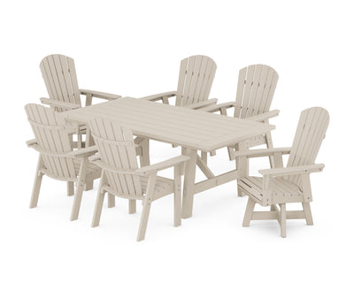 Nautical Curveback Adirondack Swivel Chair 7-Piece Rustic Farmhouse Dining Set