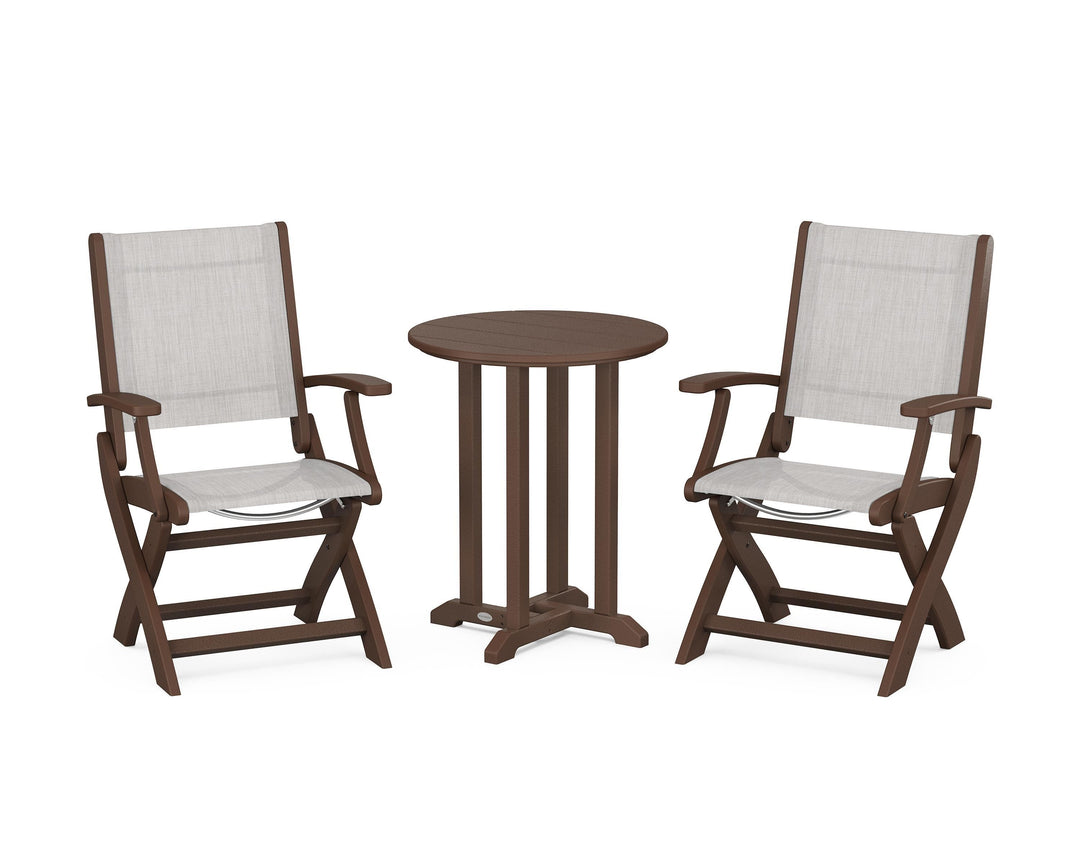POLYWOOD® Coastal Folding 3-Piece Round Bistro Dining Set