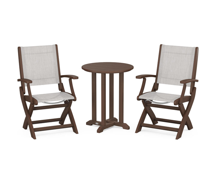 POLYWOOD® Coastal Folding 3-Piece Round Bistro Dining Set