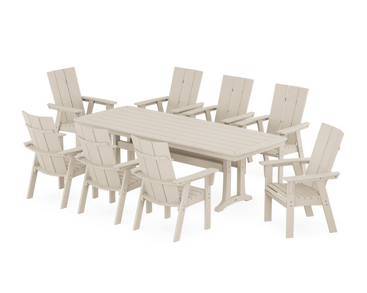 POLYWOOD® Modern Curveback Adirondack 9-Piece Dining Set with Trestle Legs