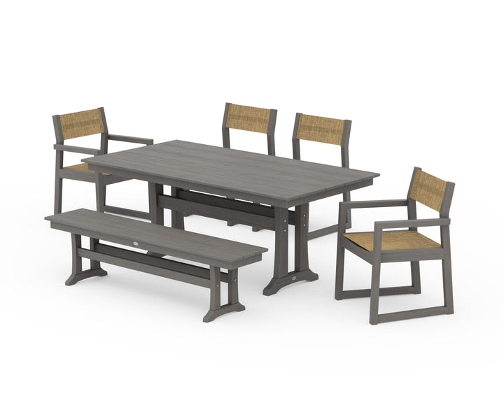 POLYWOOD® EDGE Sling 6-Piece Farmhouse Dining Set With Trestle Legs