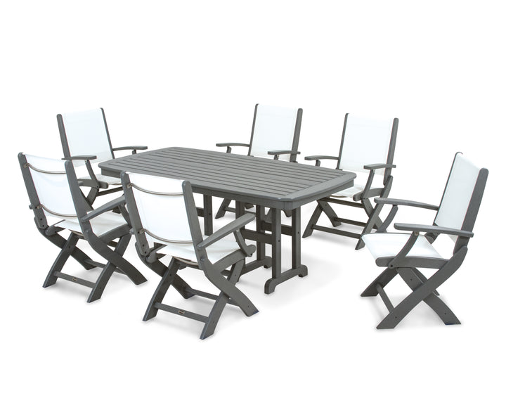 POLYWOOD® Coastal Folding Arm Chair 7-Piece Dining Set