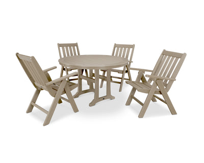 Vineyard Folding Chair 5-Piece Round Dining Set with Trestle Legs