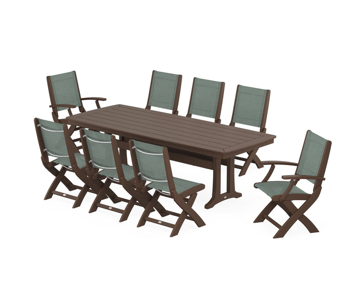 POLYWOOD® Coastal Folding 9-Piece Dining Set with Trestle Legs