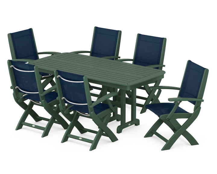 POLYWOOD® Coastal Folding Arm Chair 7-Piece Dining Set
