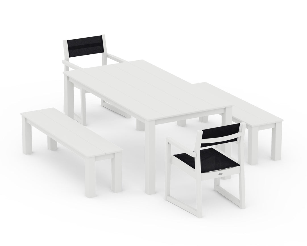 POLYWOOD® EDGE Sling Arm Chair 5-Piece Parsons Dining Set with Benches