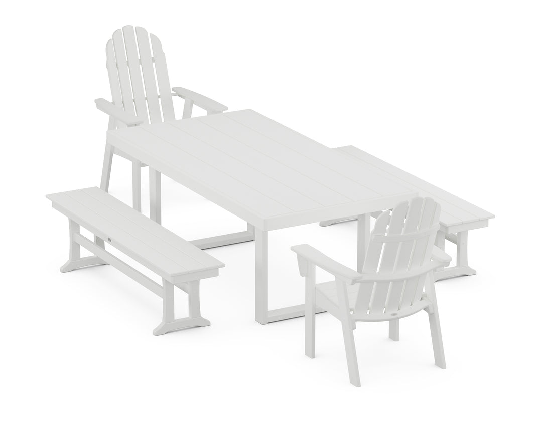 POLYWOOD® Vineyard Adirondack 5-Piece Dining Set with Benches