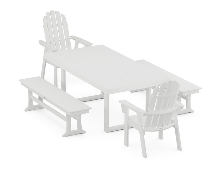 POLYWOOD® Vineyard Adirondack 5-Piece Dining Set with Benches