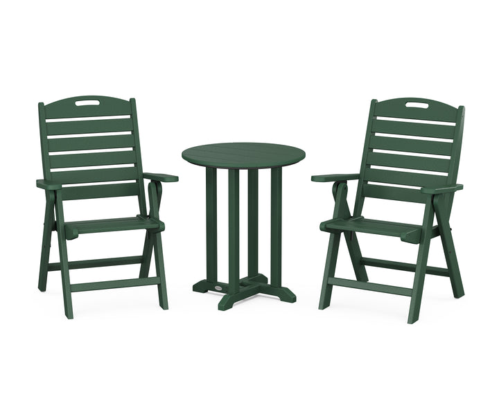 POLYWOOD® Nautical Folding Highback Chair 3-Piece Round Bistro Dining Set