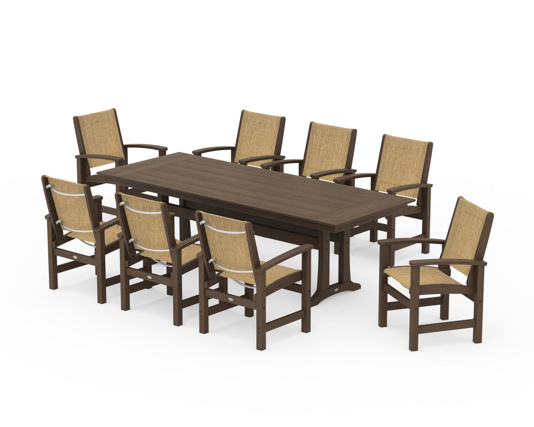 POLYWOOD® Coastal 9-Piece Farmhouse Dining Set with Trestle Legs