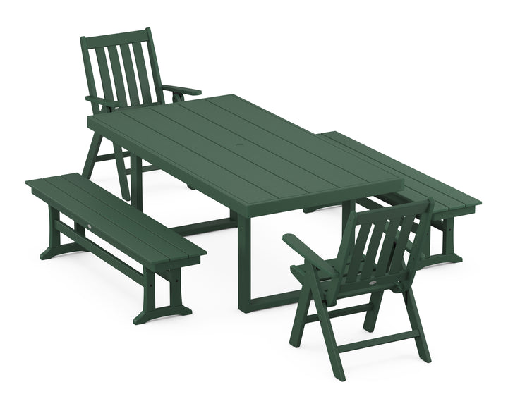 POLYWOOD® Vineyard Folding Chair 5-Piece Dining Set with Benches