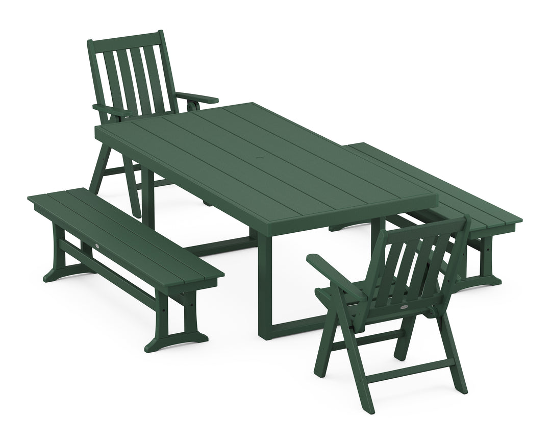 POLYWOOD® Vineyard Folding Chair 5-Piece Dining Set with Benches