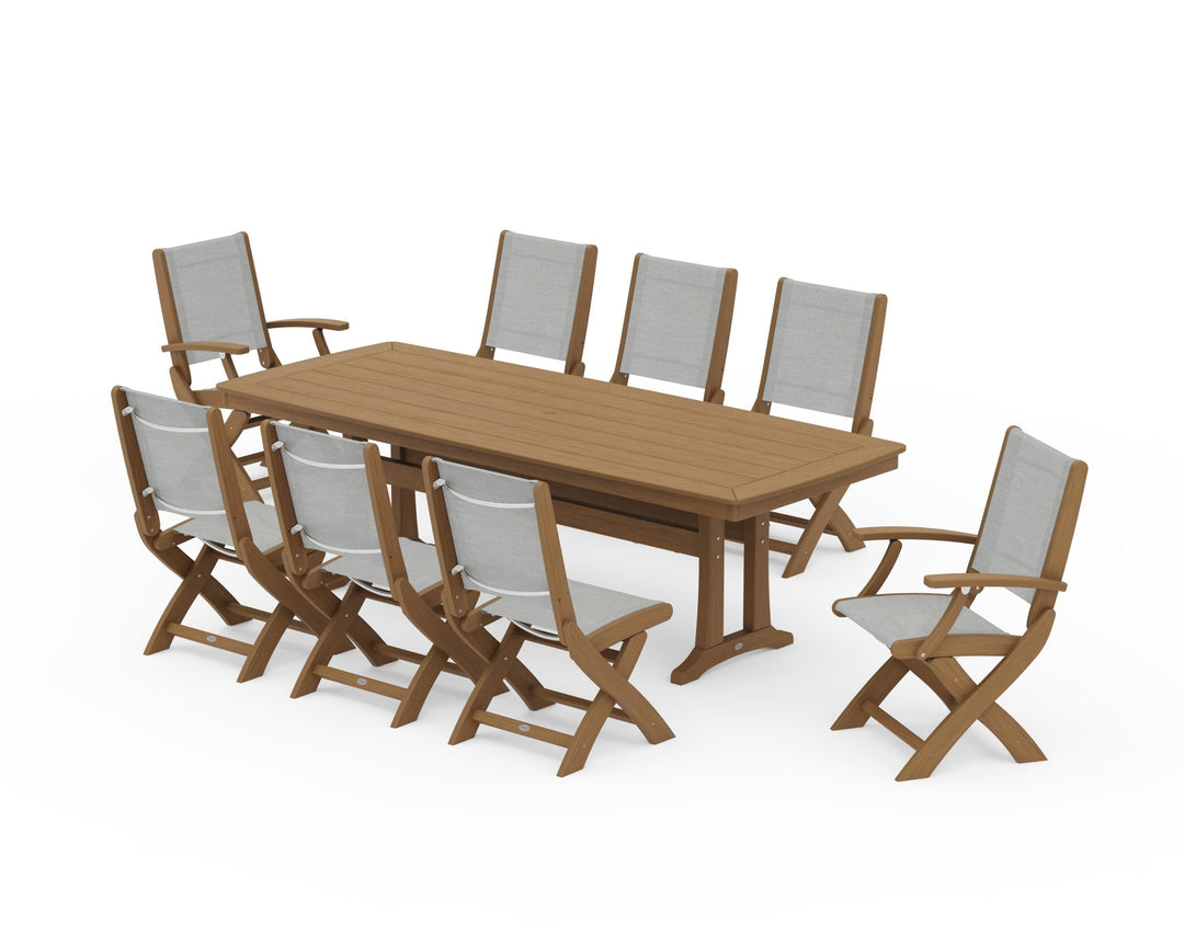 POLYWOOD® Coastal Folding 9-Piece Dining Set with Trestle Legs