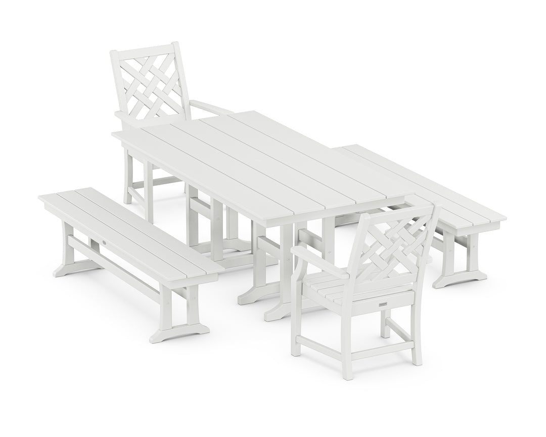 Country Living Wovendale 5-Piece Farmhouse Dining Set with Benches