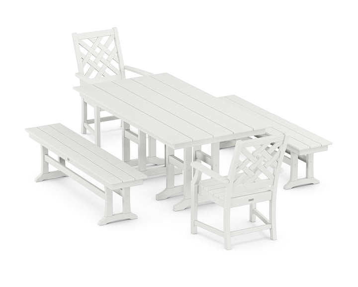 Country Living Wovendale 5-Piece Farmhouse Dining Set with Benches