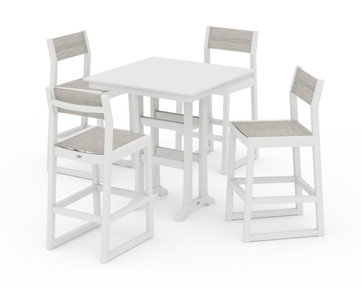 POLYWOOD® EDGE Sling Arm Chair 5-Piece Farmhouse Bar Set with Trestle Legs