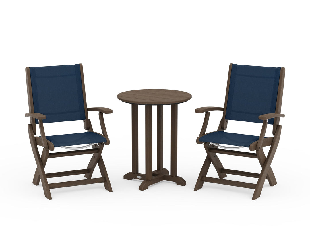 POLYWOOD® Coastal Folding 3-Piece Round Bistro Dining Set