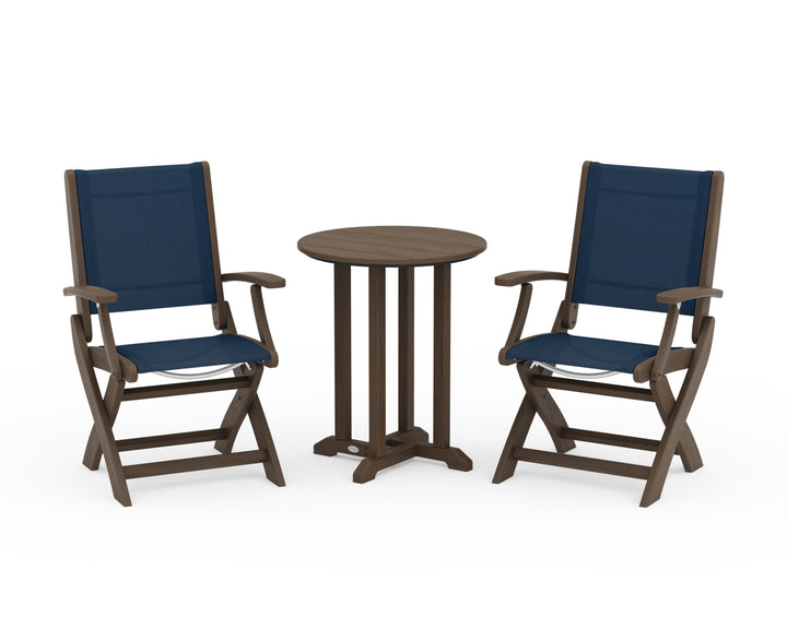 POLYWOOD® Coastal Folding 3-Piece Round Bistro Dining Set