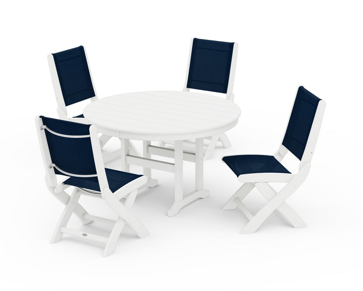 POLYWOOD® Coastal Folding Side Chair 5-Piece Round Dining Set