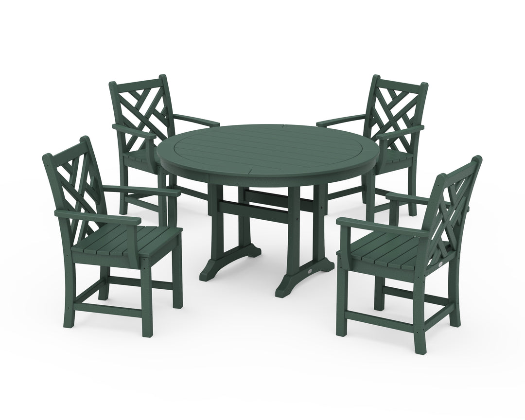 POLYWOOD® Chippendale 5-Piece Nautical Trestle Dining Arm Chair Set