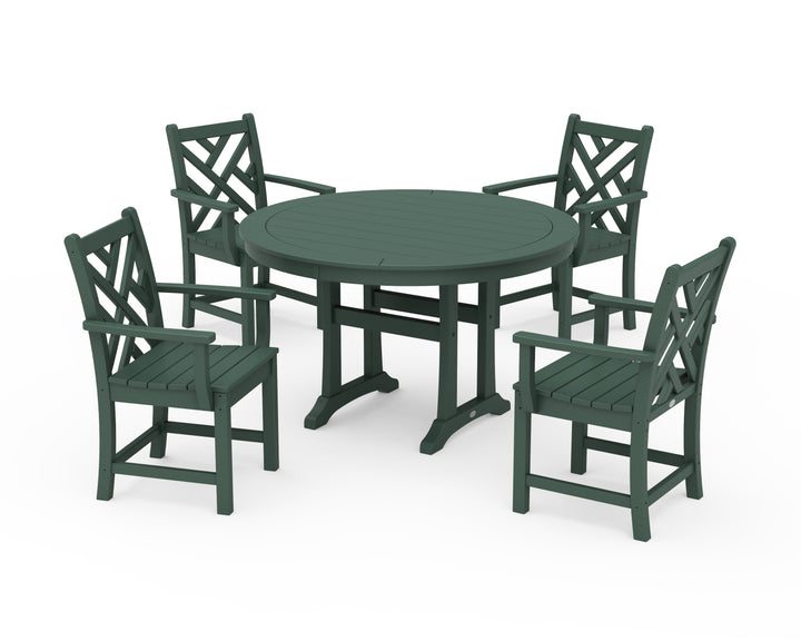 POLYWOOD® Chippendale 5-Piece Nautical Trestle Dining Arm Chair Set