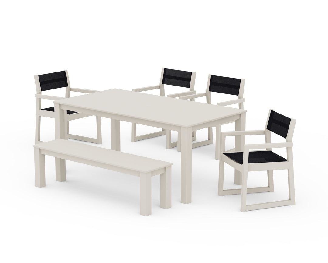 POLYWOOD® EDGE Sling Arm Chair 6-Piece Parsons Dining Set with Bench