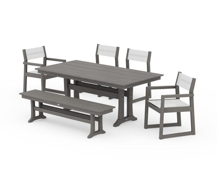 POLYWOOD® EDGE Sling 6-Piece Farmhouse Dining Set With Trestle Legs