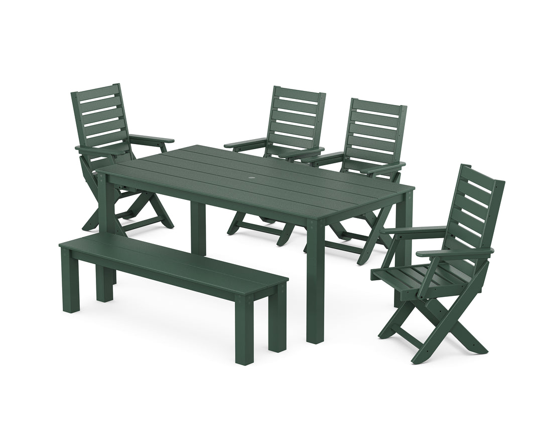 POLYWOOD® Captain Folding Chair 6-Piece Parsons Dining Set with Bench