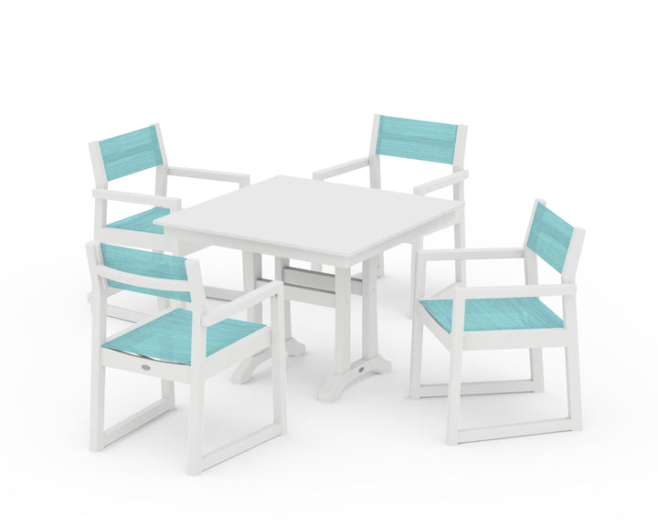 POLYWOOD® EDGE Sling 5-Piece Farmhouse Dining Set with Trestle Legs