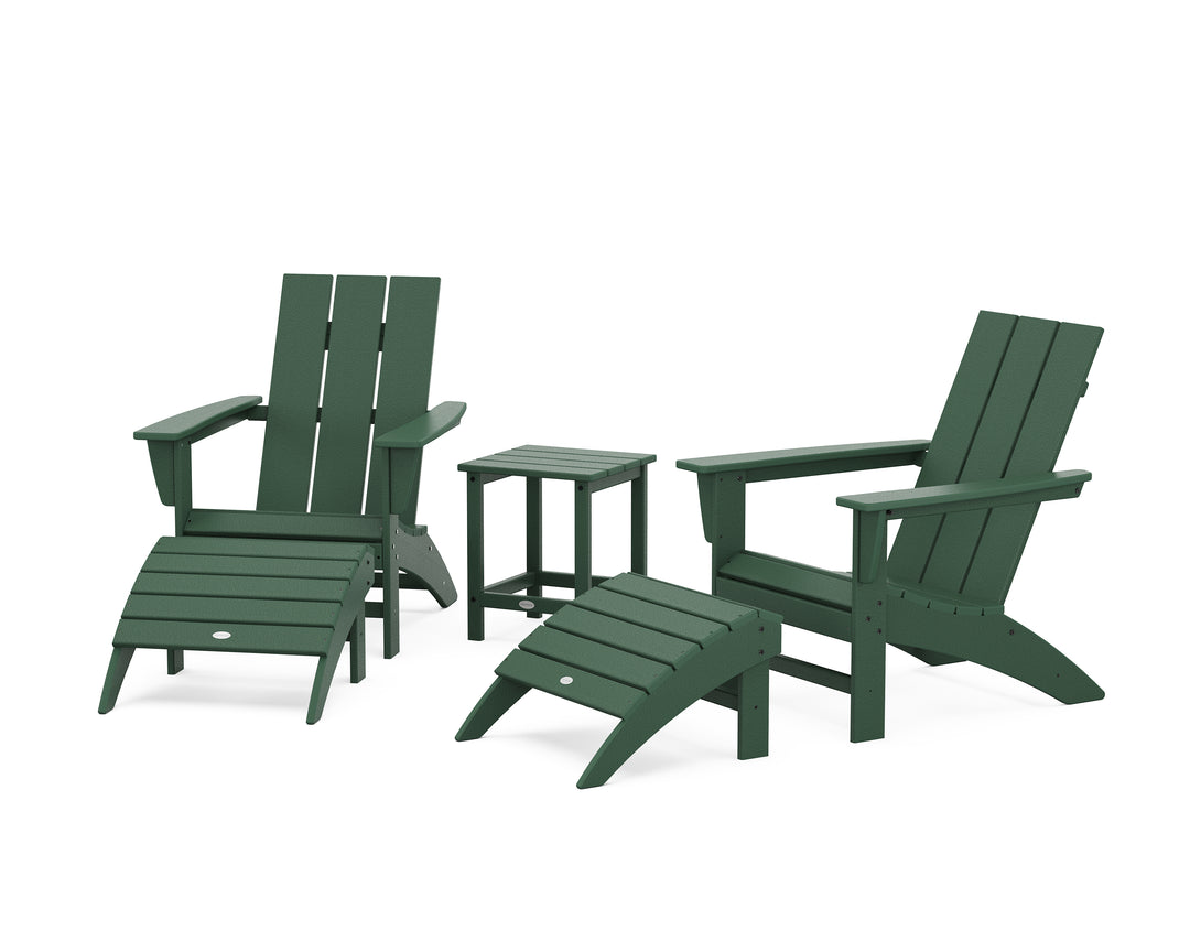 POLYWOOD® Modern Adirondack Chair 5-Piece Set with Ottomans and 18" Side Table