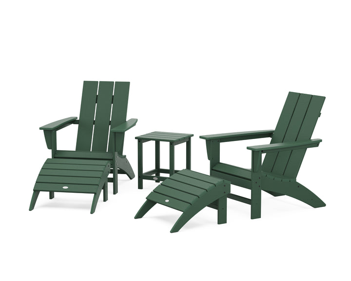 POLYWOOD® Modern Adirondack Chair 5-Piece Set with Ottomans and 18" Side Table