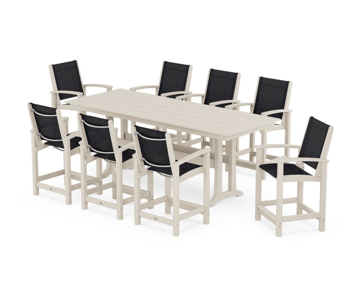 POLYWOOD® Coastal 9-Piece Farmhouse Counter Set with Trestle Legs