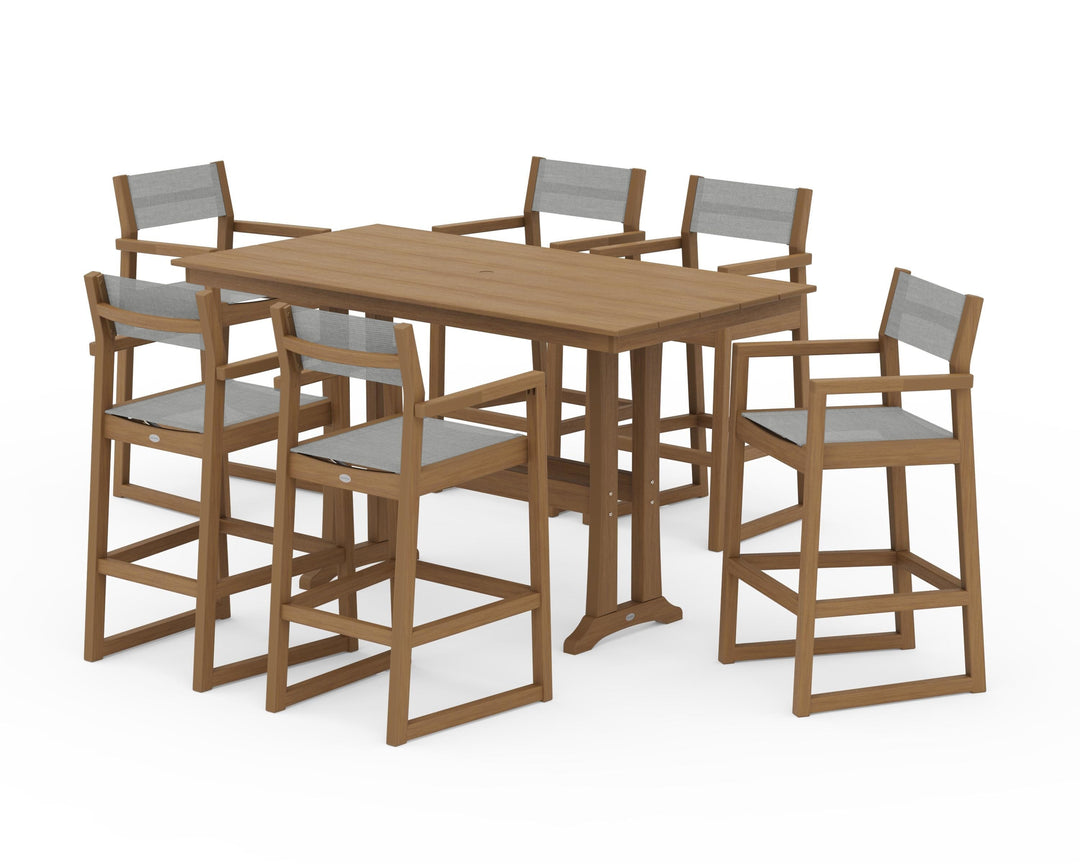 POLYWOOD® EDGE Sling Arm Chair 7-Piece Farmhouse Bar Set with Trestle Legs