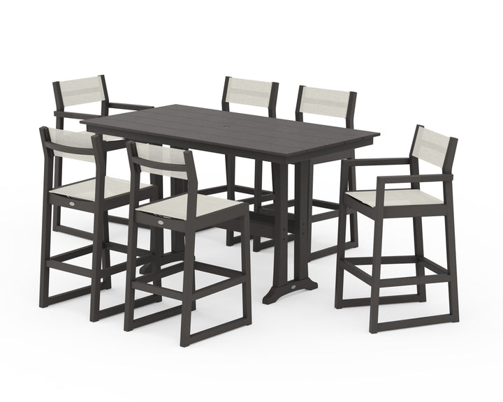 POLYWOOD® EDGE Sling 7-Piece Farmhouse Bar Set with Trestle Legs