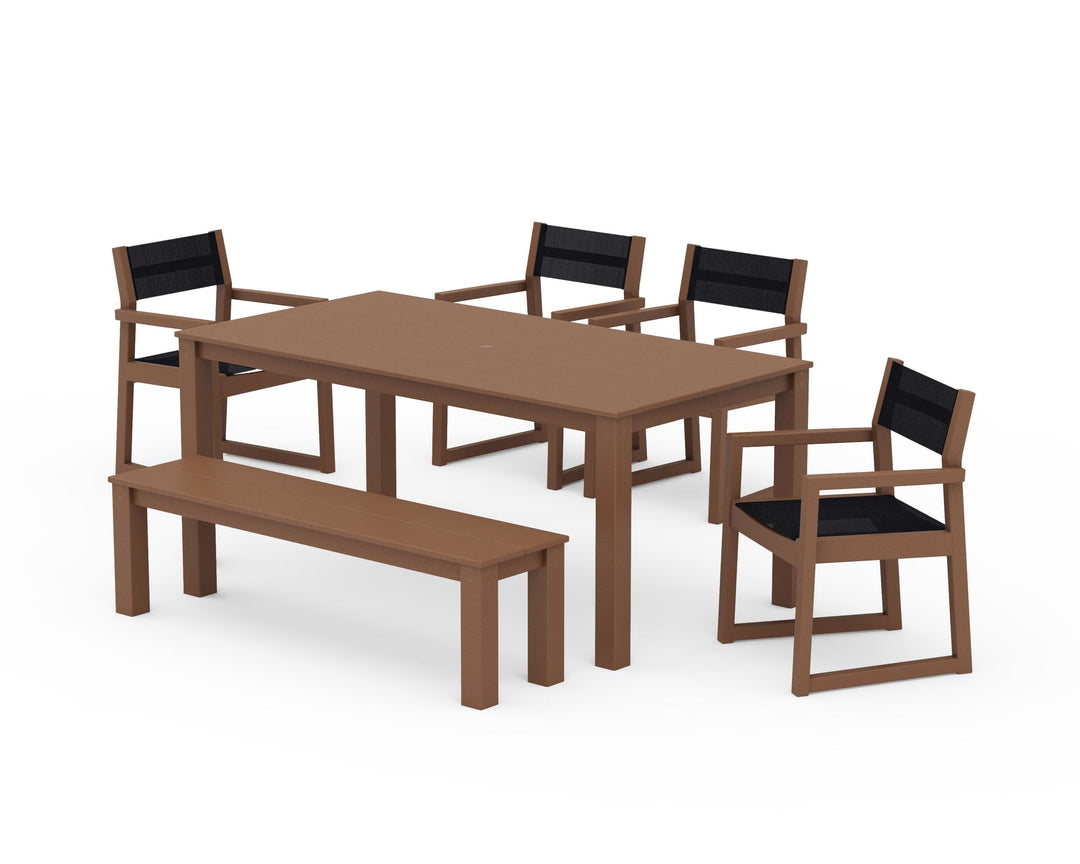 POLYWOOD® EDGE Sling Arm Chair 6-Piece Parsons Dining Set with Bench