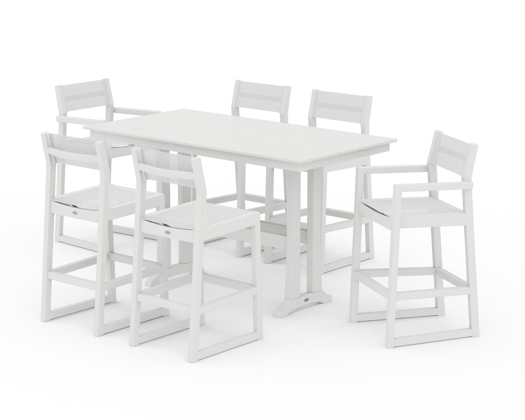 POLYWOOD® EDGE Sling 7-Piece Farmhouse Bar Set with Trestle Legs