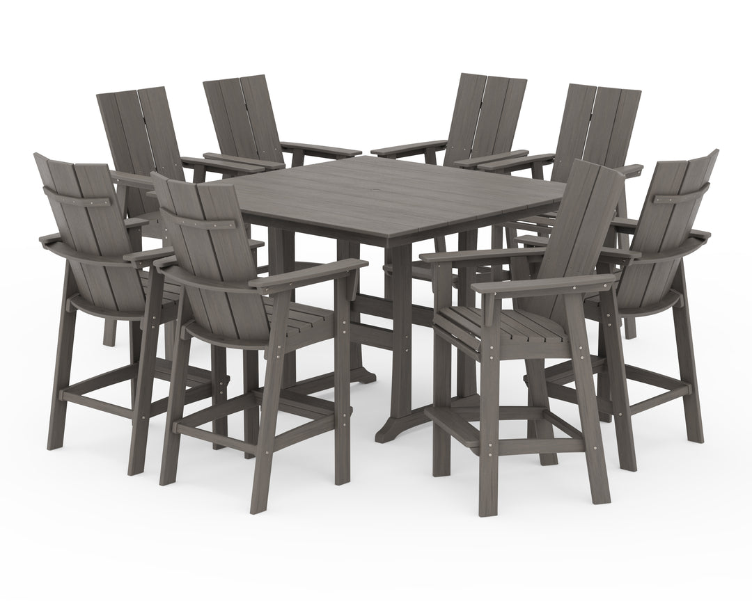 POLYWOOD® Modern Curveback Adirondack 9-Piece Farmhouse Trestle Bar Set